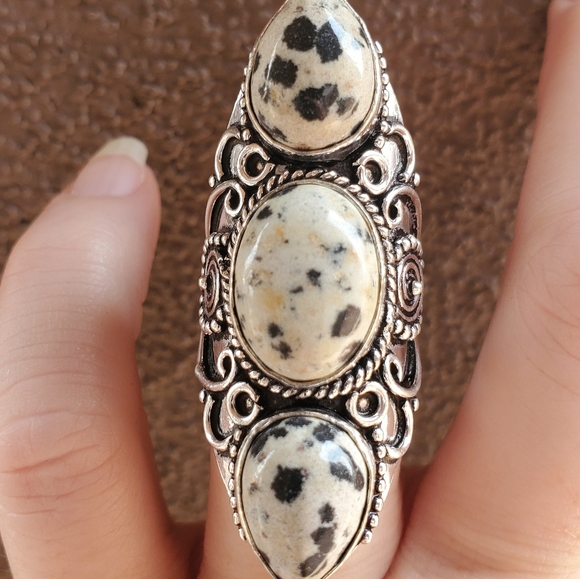 New Dalmatian Jasper 925 Silver Statement Ring. - Picture 14 of 15